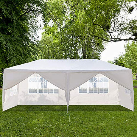 10' x 20' Party Tent,Wedding Tent with 6 Removable Sidewalls, Patio Canopy Tent, Outdoor Patio Gazebo with Spiral Tubes for Party,Wedding,BBQ, Waterproof (White, 10' x 20'-6 Removable Sidewalls) CIPACHO