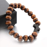 COLORFUL BLING Fashion Religious 10MM Wooden Beads Cross Bracelet for Men Women Faith Prayer Handmade Catholic Jewelry-dark COLORFUL BLING