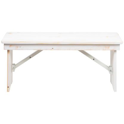 Merrick Lane Tinsley 40" x 12" White Solid Pine Folding Farmhouse Style Bench - WoodArtSupply