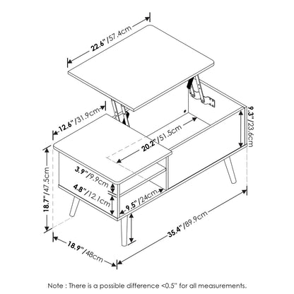 Furinno Jensen Living Room Wooden Leg Lift Top Coffee Table with Hidden Compartment and Side Open Storage Shelf, Flagstaff Oak - WoodArtSupply