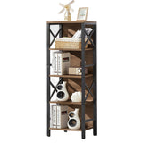 MNEETRUNG Small Bookshelf,5 Tier Industrial Bookshelf with Metal Frame and Backboard,Narrow Rustic Brown Book Shelf,Book case for Small Spaces,Living Room,Bedroom and Home Office MNEETRUNG