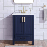 Wenore Home 24 Inch Bathroom Vanity with Sink, Blue Bathroom Vanity Sink Set, Modern Bathroom Sink Cabinet Combo, Small Bath Vanity with White Three Hole Ceramic Sink Wenore Home
