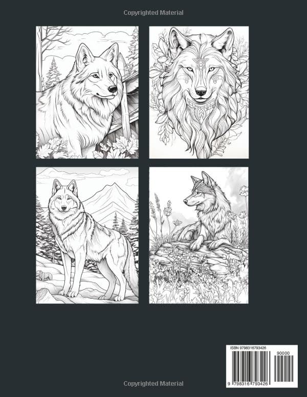 Wolves Coloring Book: Majestic Magical Stress Relief Wolf Coloring Pages | Beautiful & Cute Designs for Kids, Adults Teens | Mystical Greyscale Wild Animals Majosta