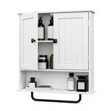 RRX Bathroom Cabinet Wall Mounted Medicine Cabinets with Towels Bar, Over The Toilet Storage Cabinet with 2 Doors and Adjustable Shelf, White Wall Cabinet for Bathroom Laundry Kitchen RRX