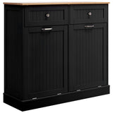 Double Trash Cabinet Tilt Out 20 Gallon, Pet Proof Kitchen Trash Cabinet Laundry Hamper with Cutting Board, Wood Garbage Recycling Station Hideaway Trash Holder Drawers (Black) Gitua