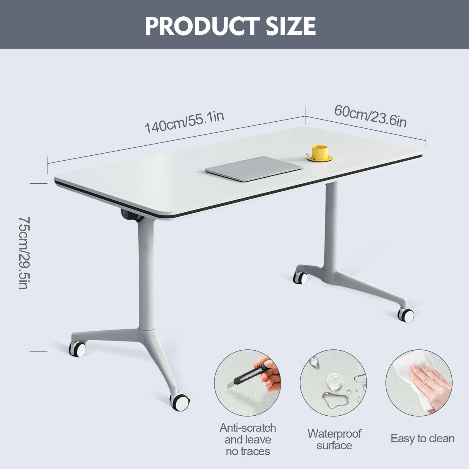 Conference Room Table Folding Conference Table, Modern Mobile Training Table with Wheels, White Foldable Seminar Meeting Tables for Office Meeting Conference Room (2pack 55.1in) - WoodArtSupply