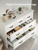 Marsail Farmhouse 7 Drawer Dresser, Wood Chest of Drawers with Natural Texture, Smooth Gliding Drawers, Versatile Storage Organizer Cabinet for Bedroom & Living Room, White Marsail