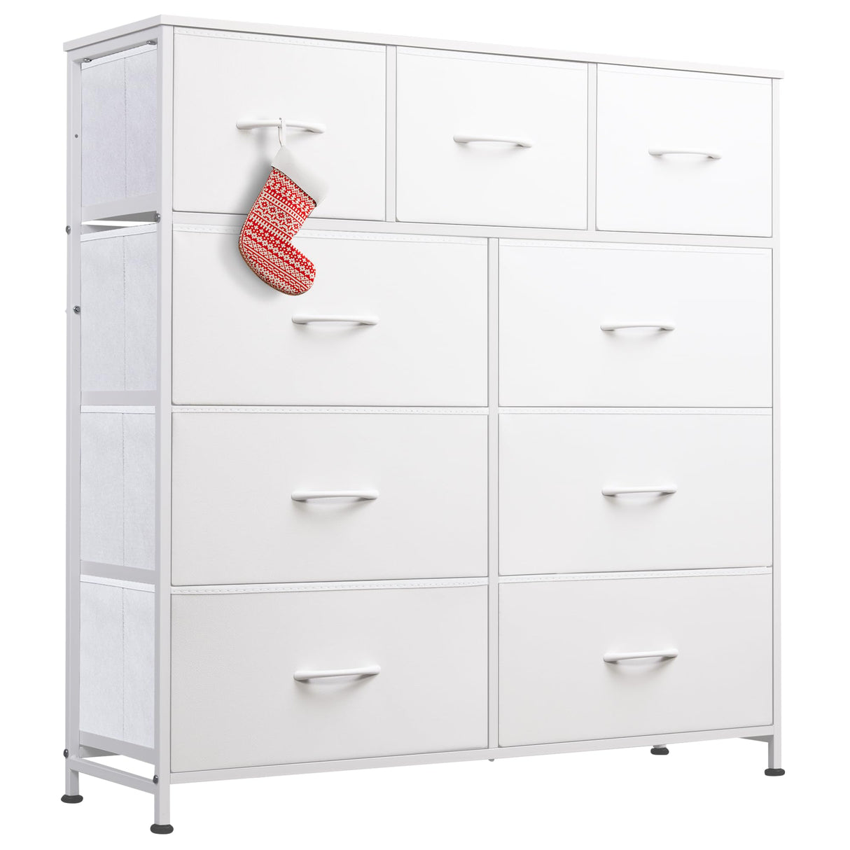 WLIVE 9-Drawer Dresser, Fabric Storage Tower for Bedroom, Hallway, Closet, Tall Chest Organizer Unit for Bedroom with Fabric Bins, Steel Frame, Wood Top, Easy Pull Handle, White WLIVE