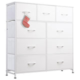 WLIVE 9-Drawer Dresser, Fabric Storage Tower for Bedroom, Hallway, Closet, Tall Chest Organizer Unit for Bedroom with Fabric Bins, Steel Frame, Wood Top, Easy Pull Handle, White WLIVE