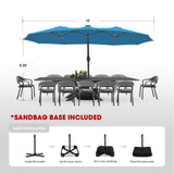wikiwiki 15ft Large Patio Umbrellas with Base Included, Outdoor Double-Sided Umbrella with Crank Handle, Powerful UV Protective, for Pool Lawn Garden, Royal Blue wikiwiki