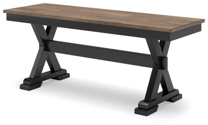 Signature Design by Ashley Wildenauer 50" Dining Bench, 48" W x 16" D x 19" H, Dark Brown & Black - WoodArtSupply