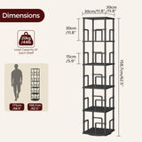 MAHANCRIS 5-Tier Rotating Bookshelf, Freestanding Corner Bookshelf, 360° Spinning Bookcase, Industrial Style Storage Rack with Rails, for Living Room, Bedroom, Study, Black BKBK1601 MAHANCRIS