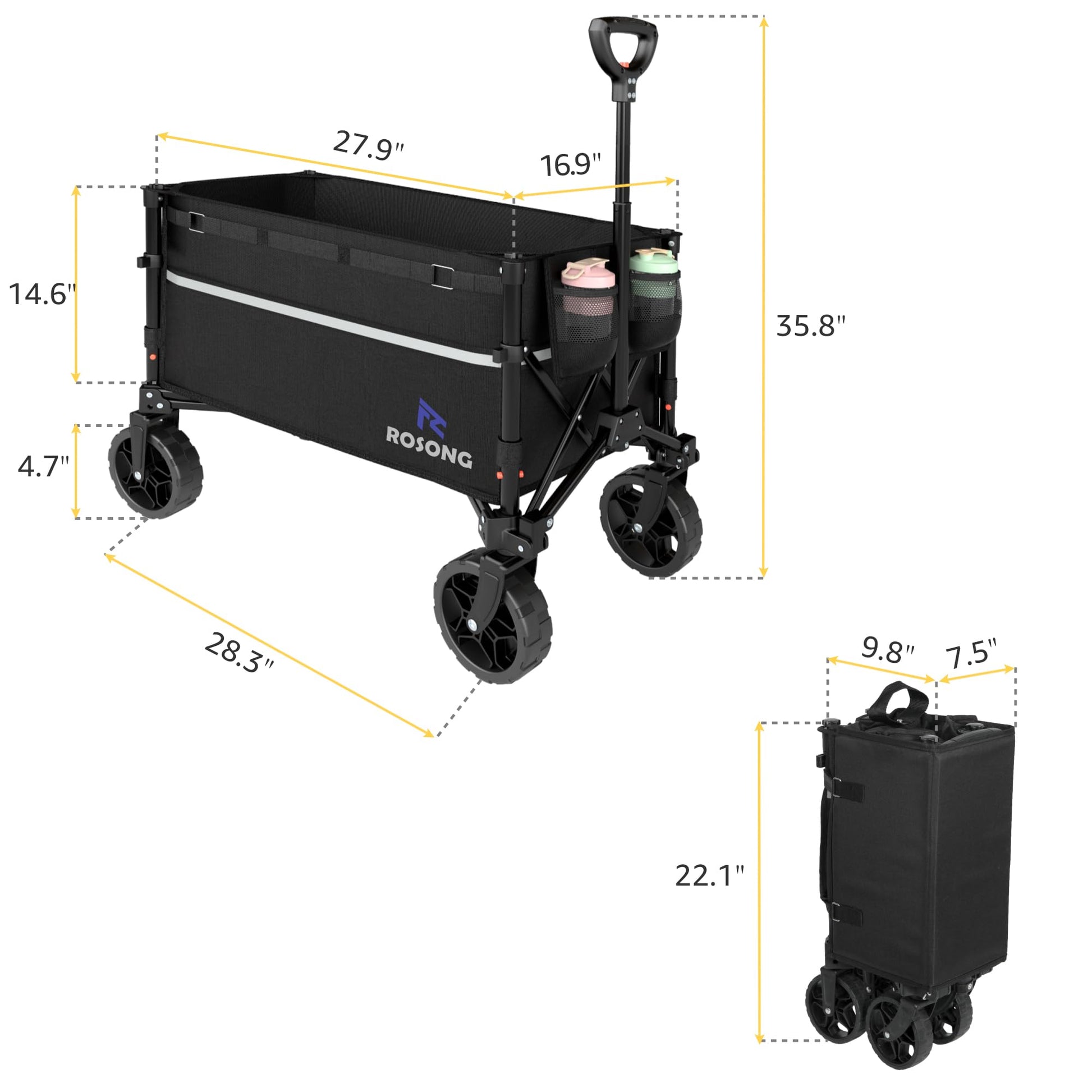 ROSONG Collapsible Wagon Cart with Wheels Foldable - Folding Utility Heavy Duty Wagons Carts for Grocery Sports Garden Shopping Camping - WoodArtSupply