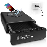 Fingerprint Biometric Gun Safe, Clock Handgun Safe with 3-in-1 Watch & Phone Wireless Charging, Drawer Lock for Hand guns, Cash, Valuables- with Humidity |Temperature| Alarm Clock| Time BBRKIN