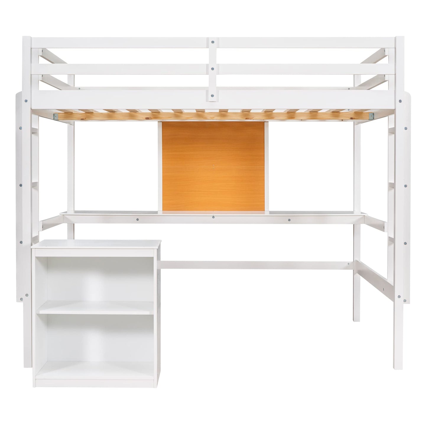 DEYOBED White Twin Loft Bed Frame with Desk, Cabinet, and Writing Board for Kids and Teens - WoodArtSupply