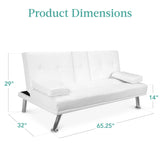 Best Choice Products Faux Leather Upholstered Modern Convertible Futon, Adjustable Folding Sofa Bed, Guest Bed w/Removable Armrests - White Best Choice Products
