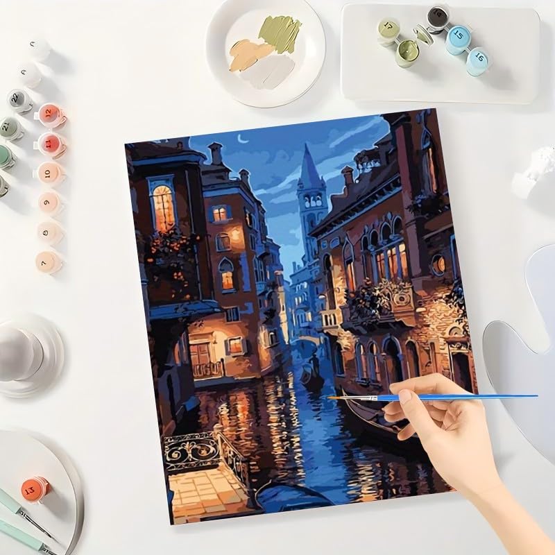 TAOPAOLAB Bright Cityscape Paint by Numbers Kit for Adults - DIY Venice Canal at Night Painting on Canvas 16x20 Inches, Acrylic Paint Set, Suitable for Beginners, Art for Home Decoration or Gifts TAOPAOLAB