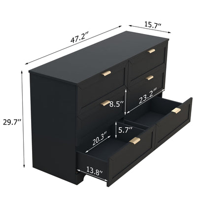 UYIHOME 6 Drawer Dresser for Bedroom, Modern Long Dresser Chest with Large Drawer, Wooden Chest of Dresser Storage Cabinet Organizer Unit for Living Room, Cloakroom, Entryway, Hallyway, Black