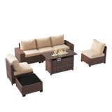 Aoxun Outdoor Patio Furniture Set with 44'' Fire Pit Table, 7 Pcs Outdoor Patio Furniture Sets with 4in Thicken Cushion, Widen Armrests Wicker Outdoor Sectional for Backyard (Waterproof Cover Include) Aoxun
