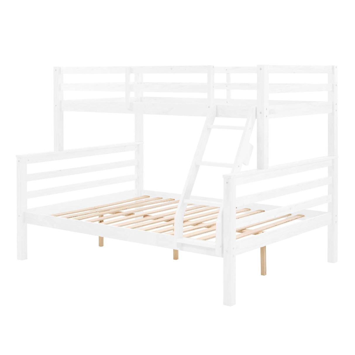 FLEXISPOT Twin Over Full Solid Wood Bunk Bed with Thick Posts,Wooden Bunk Bed with High Guardrail and Ladder for Kids, Teens, Dorm Rooms, and Guest Rooms,No Box Spring Needed,White FLEXISPOT