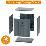 Outdoor Storage Cabinet with 2 Shelves, Waterproof Resin Horizontal Tool Shed, Lockable 15 cuft. Storage Shed for Patio, Garden, Yard, Grey ZYJOYY