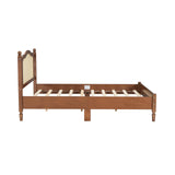 Merax Queen Bed Frame with Rattan Headboard, Vintage Farmhouse Wooden Platform Beds for Bedroom and Guest Room, No Box Spring Needed, Walnut Merax