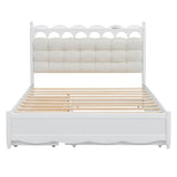 Bellemave Queen Bed Frame with Headboard & USB Ports, Queen Size Platform Bed with Twin XL Size Trundle, Queen Size Bed Frame with 2 Drawers, No Noise, No Box Spring Needed, Wood, White Bellemave
