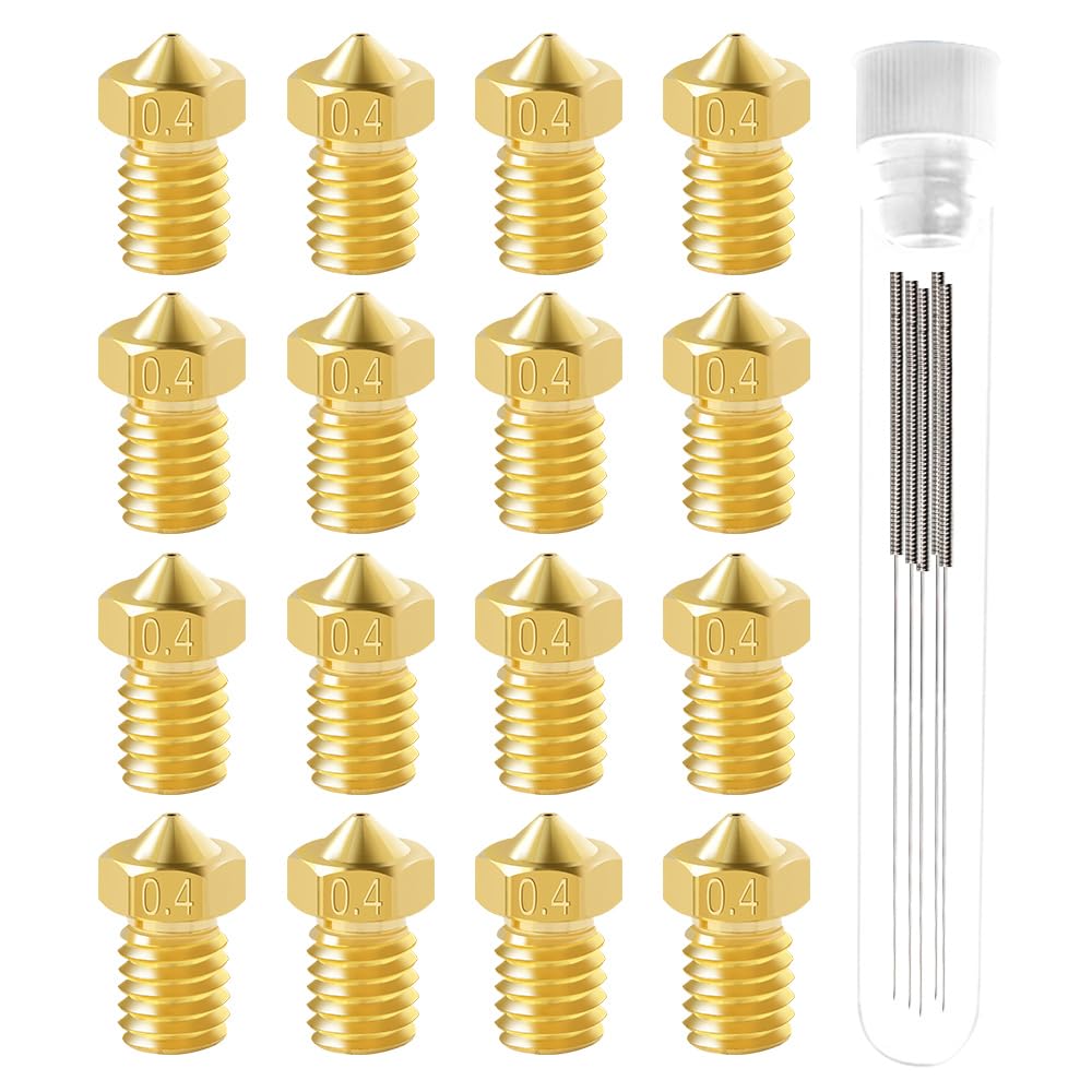 20Pcs E3d V6 Nozzles Kit, 3D Printer V6 Brass 0.4mm Nozzles, Compatible with 1.75mm Filament E3d V6 Anysub i3 Mega S X Chiron Kobra Flyear HotEnd 0.4mm J-Head Extruder Printer Accessories Makerzone