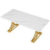 Tribesigns 5FT Conference Table for 4 to 6, 63" W x 31.5" D Modern Meeting Table with Faux Marble Tabletop, White and Gold Business Seminar Tables for Home Office (Faux Marble White+Gold) Tribesigns
