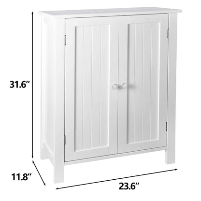 ZENY Bathroom Floor Storage Cabinet with Double Door + Adjustable Shelf, Wooden Organizer Cabinet for Living Room, Bathroom, Bedroom, Modern Home Furniture (White) - WoodArtSupply