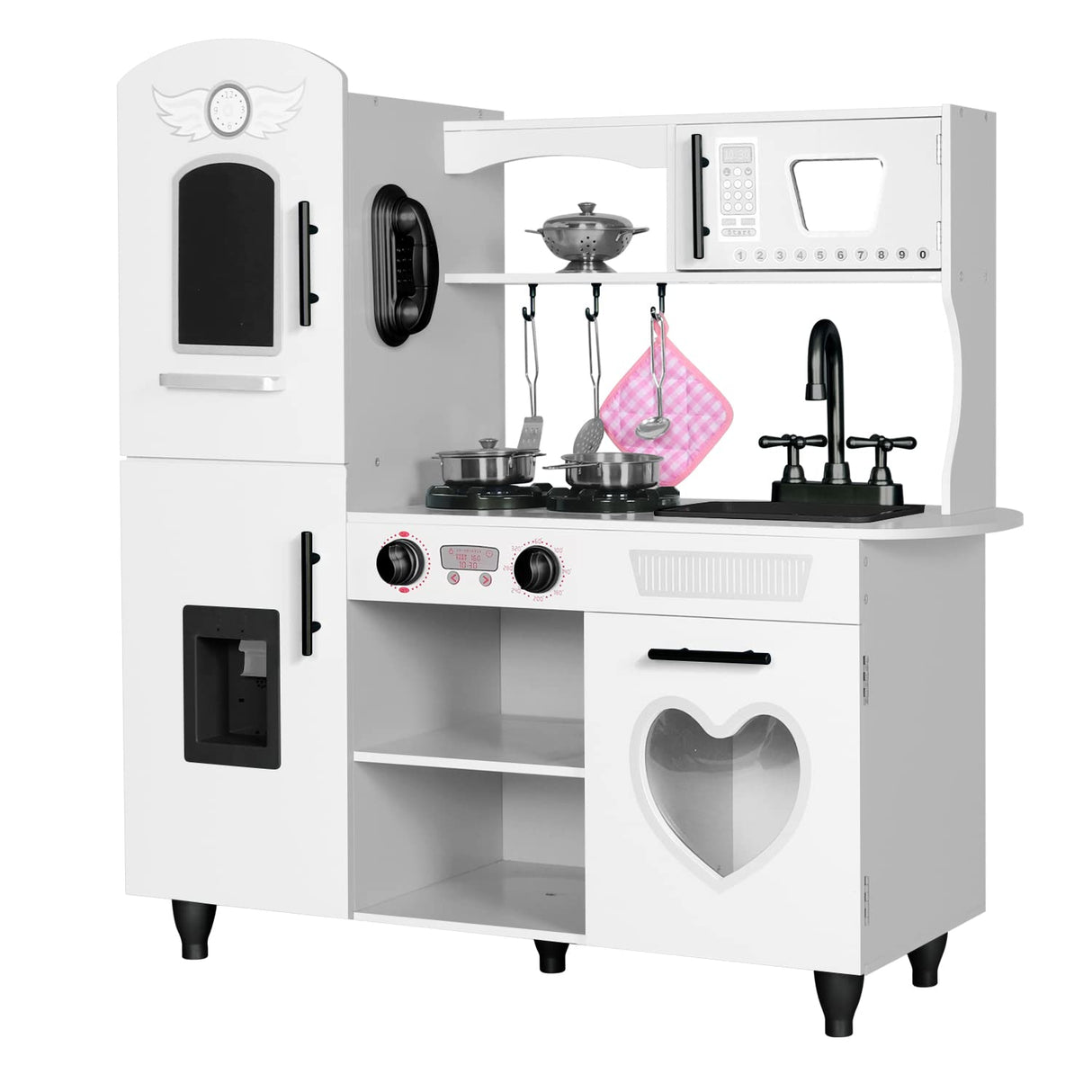 TaoHFE Play Kitchen Kitchen Set for Kids Wooden Toy Kitchen Sets for Boys Gift White Kitchen for Toddlers Kids Kitchen Playset Toys Kitchen Set for Kids Age 3+ Pretend Play with Lights & Sounds TaoHFE