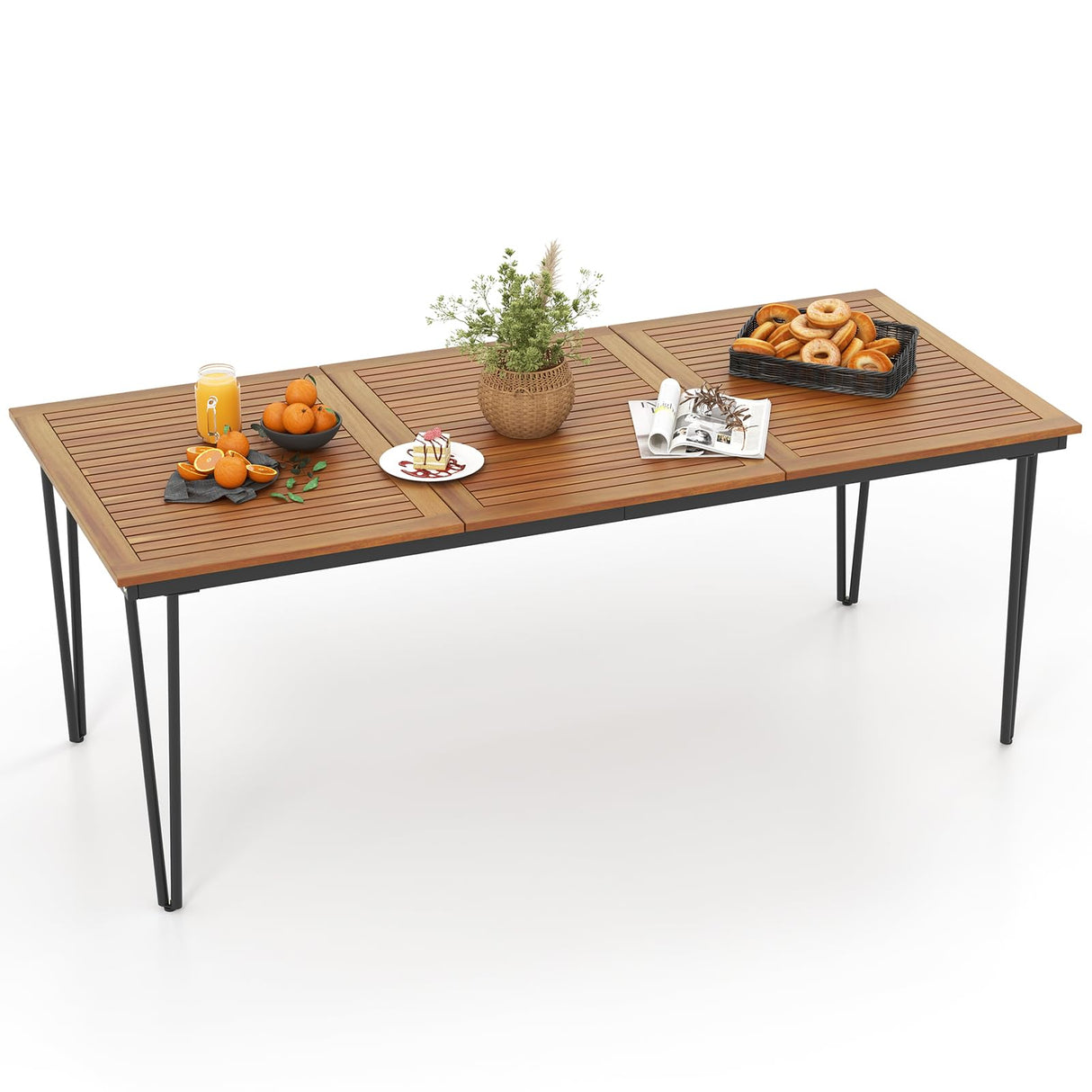 Tangkula 79 Inch Outdoor Dining Table, 8-Person Patio Table with 1.9 Inch Umbrella Hole, Metal Legs & Adjustable Foot Pads, Indoor Rectangular Bistro Table for Garden, Poolside & Park Tangkula