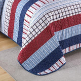 DJY Striped Quilt Set King Size, Red Blue Boho Striped Bedspread Coverlet Set 3 Pieces Lightweight Soft Microfiber Patchwork Quilt Bedding Set for All Season (104"x90") DJY