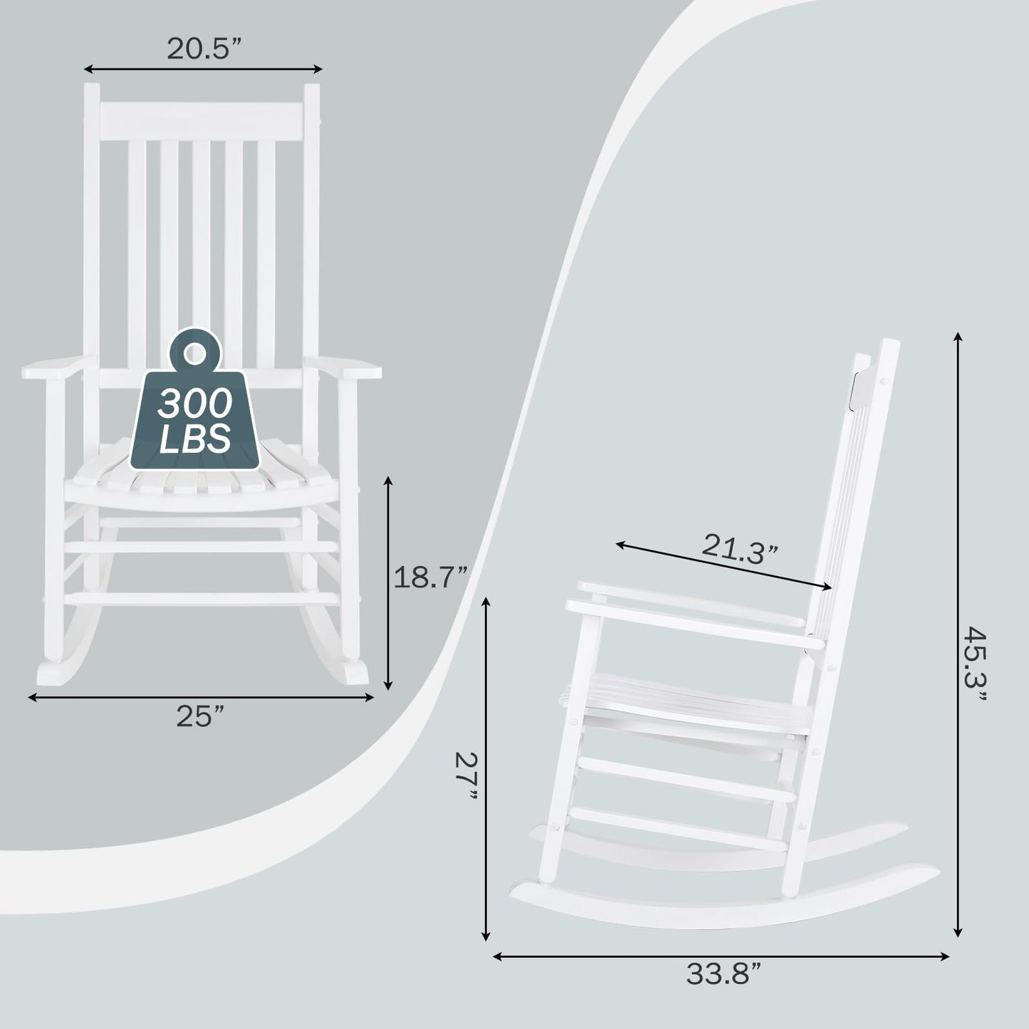 MAMIZO Wooden Rocking Chair Outdoor with High Back,Rocking Chair Indoor Oversized Easy to Assemble for Garden,Lawn, Balcony, Backyard,Porch,Wooden Rocking Chair,Porch Rocker（White）