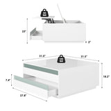 High Gloss Coffee Table with Storage,White Square Lift Top Coffee Tables with LED & Flip Lid, Small Modern Coffee Table for Living Room with Drawer HAIOOU