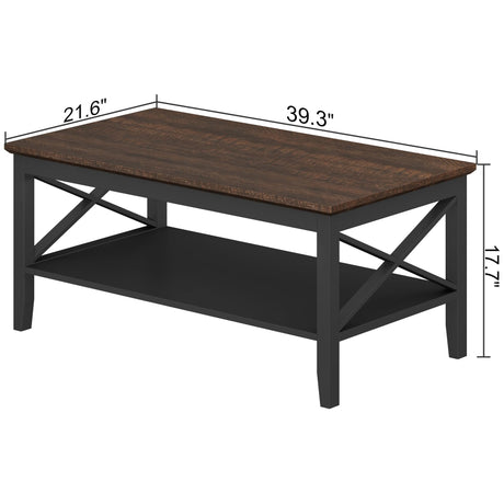 ChooChoo Oxford Coffee Table, Wooden Coffee Table with Thicker Legs, Black Coffee Table with Storage for Living Room ChooChoo