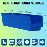 Akro-Mils 30128 Plastic Shelf Bins, Heavy Duty Storage Bins for Garage, Closet, and Drawer Organization, 18-Inch x 4-Inch x 4-Inch, Blue, 12-Pack Akro-Mils