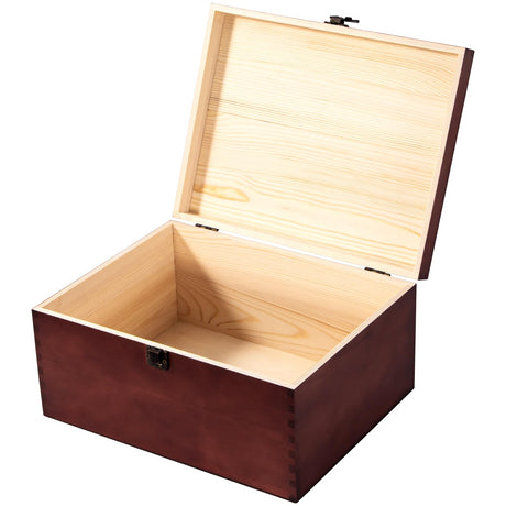 Useekoo Vintage Wooden Storage Box Container with Hinged Lid Front Clasp, 12'' x 9.3'' x 5.9'' Large Keepsake Box, Rustic Wood Boxes for Crafts Art Hobbies and Home Decoration - Reddish Brown Useekoo