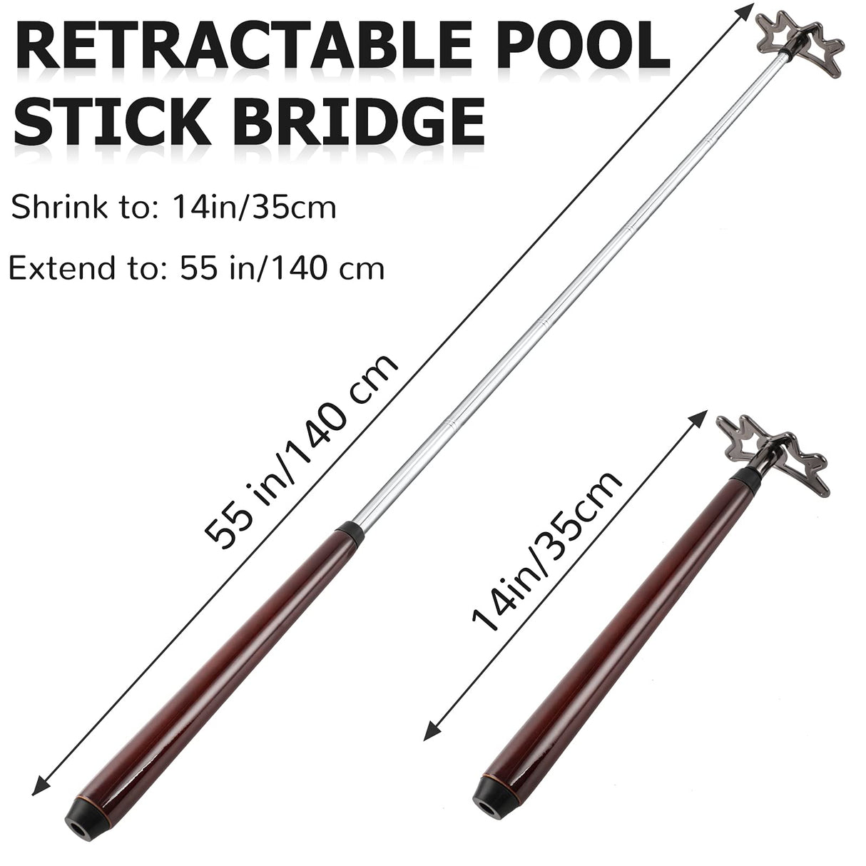 Sumind Retractable Pool Bridge Stick - Billiards Cue Bridge with Removable Head and Wooden Handle, Ideal for Pool Table Play(Brown) Sumind