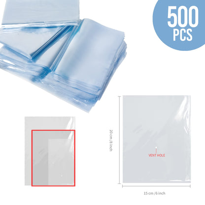 500 Pcs 6x8 Inch POF Heat Shrink Wrap Bag,Dveda Clear Odorless Shrink Wrap Bag with Vent Hole, Heat Shrink Film Wrap for Packagaing Books,DVD/CD,Sublimation Tumblers,Soap,Bath Bombs,Small Gifts