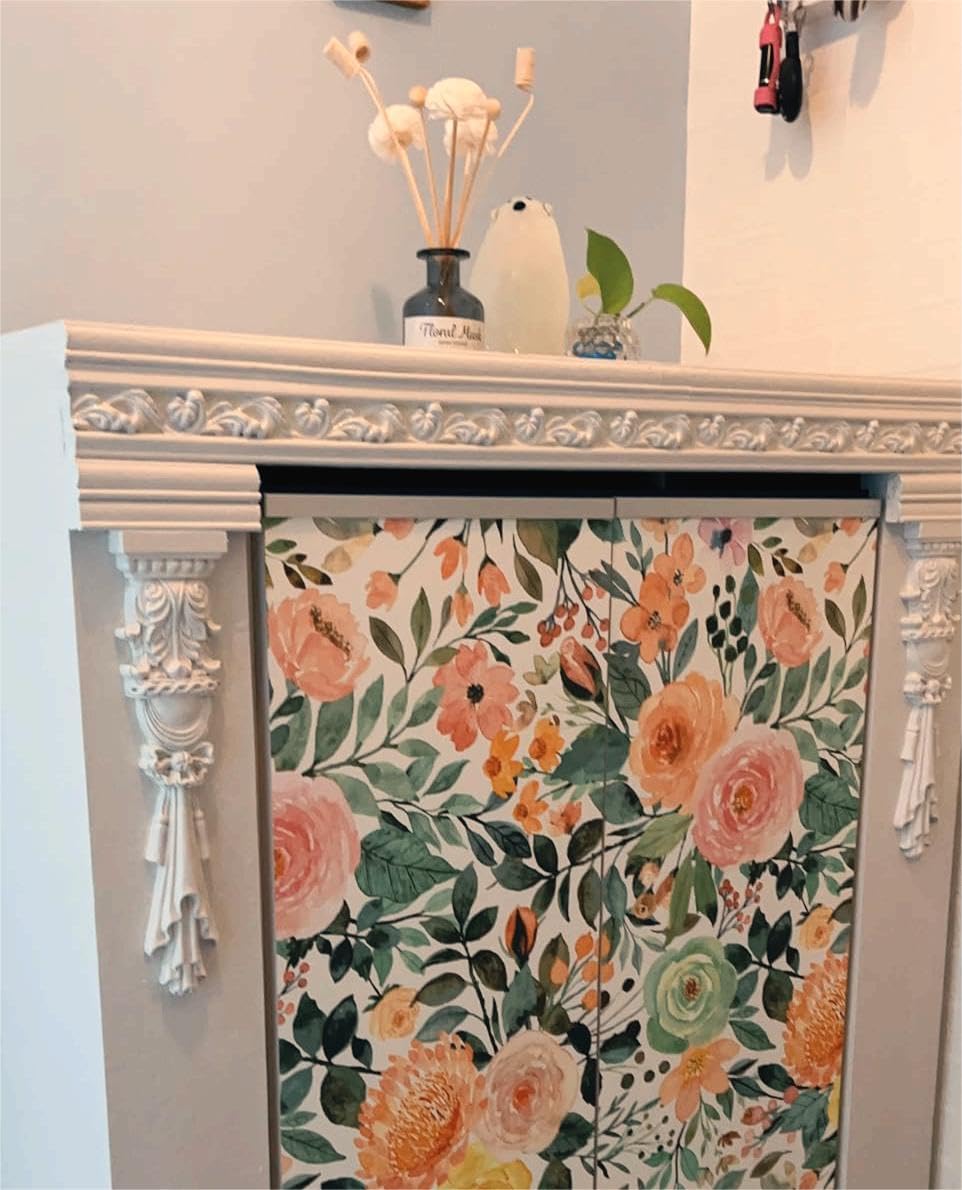 Wood Carved Appliques Long Flower Onlays, 2Pcs Wooden Carving Decals Mouldings Trim for Mantel Fireplace Wall Vent Hoods Wall Mirror Ceiling Home Decor, 25x5cm/9.84"x1.97" LizhiPier