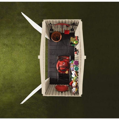 Rubbermaid Resin Outdoor Storage Shed With Floor (7 x 3.5 Ft), Weather Resistant, Beige/White, Organization for Home/Backyard/Garden Tools/Lawn Mower/Bike Storage/Pool Supplies Rubbermaid