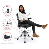 Ergonomic Mid-Back Premium Faux Leather Adjustable Drafting Chair with Multi-Function Arms and Foot Ring, Standing-Desk Matched Tall Swivel Computer Office Stool, Black CHAIRMAN