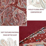 DJY Red Paisley Comforter Set Queen Size, 7 Piece Bed in a Bag Boho Paisley Pattern Comforter Set, Soft Lightweight Microfiber Reversible Bedding Set for All Season (90''x90'') DJY