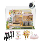SYW DIY LED Lights Miniature Dollhouse Kit Cat Coffee Doll House Model Wooden Furniture for Christmas 's Day Creative Gifts with Dust Cover and Music （Cat Coffee Shop ） SYW