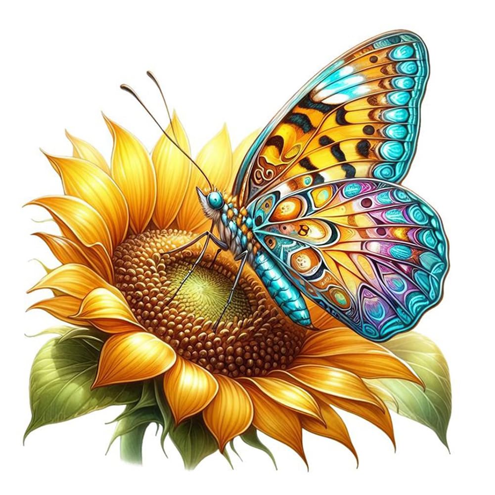 Stalente Diamond Painting Kits for Adults Sunflower and Butterfly, 5D DIY Diamond Art Kits for Beginners Round Full Drill Diamond Painting for Home Wall Decoration Gift 12×12inch Stalente