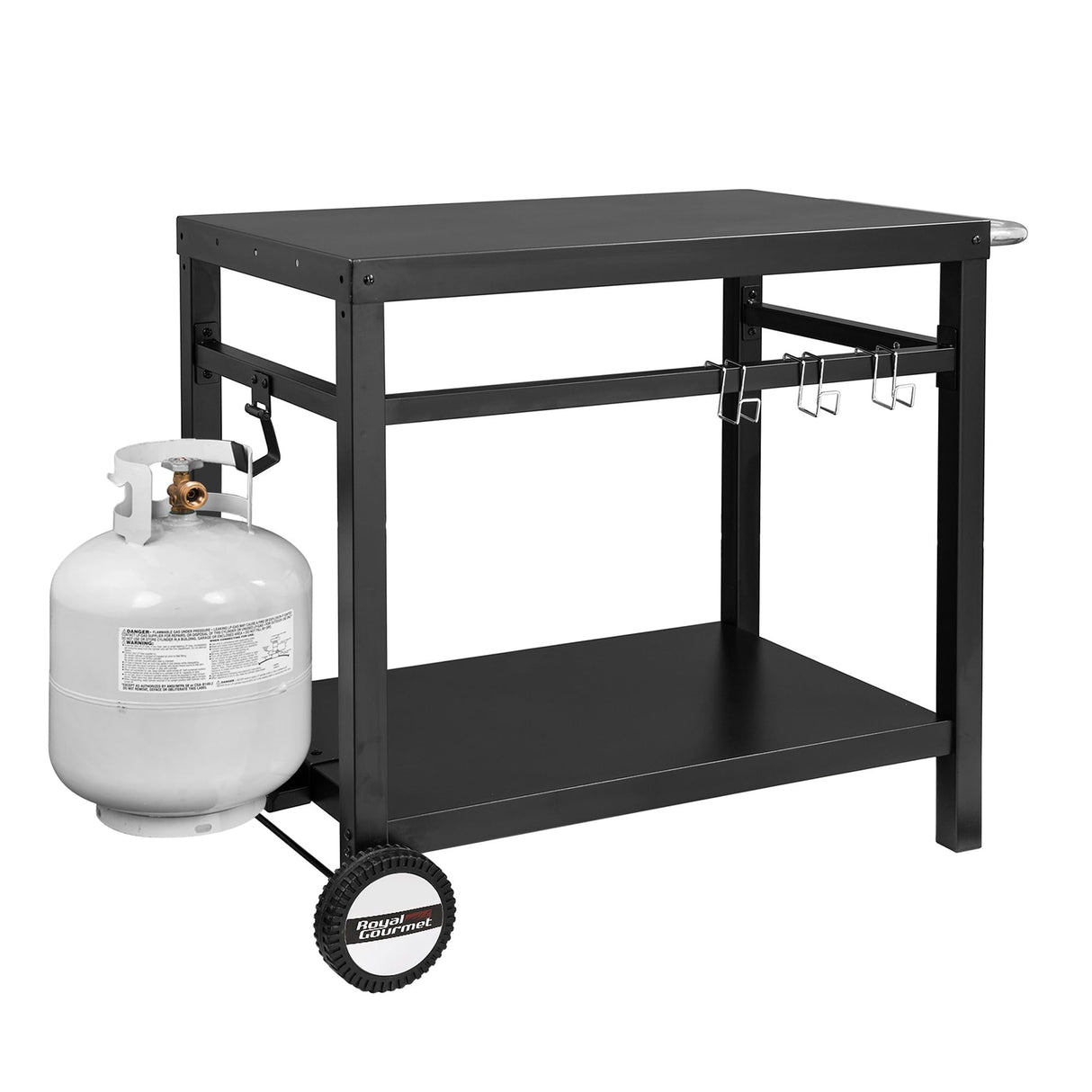 Royal Gourmet Dining Cart Table with Double-Shelf, Movable Stainless Steel Flattop Grill Cart, Hooks, Side Handle, Multifunctional PC3401B (Black) Royal Gourmet