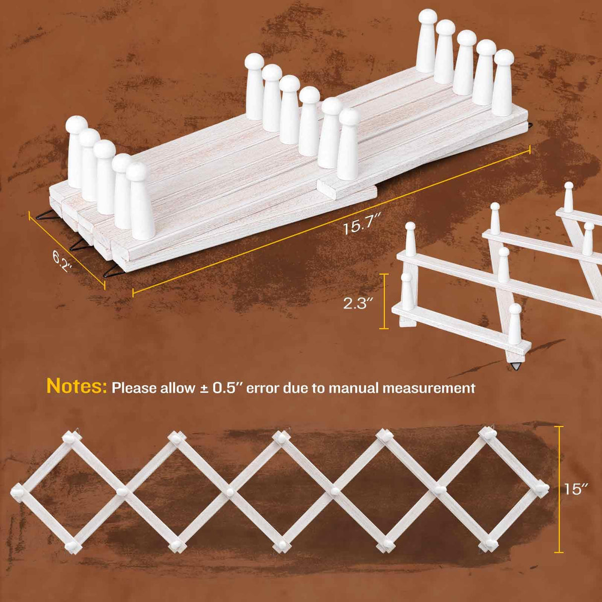SCUNDA Rustic Wall Mounted Coat Rack with Space Saving Accordion Design, Expandable Wall Mount Coat Rack with 16 Wood Hooks, Modern Farmhouse Wall Décor for Living Room, Entryway(Shabby White) SCUNDA