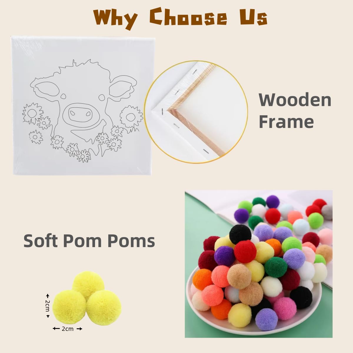 DIY Pom Pom Painting Art Hummingbird Easy for Beginner, Arts and Crafts for Adults and Kids, Snip Plush Canvas Paint by Numbers Kit for Wall Decor 20x20cm-5 Generic