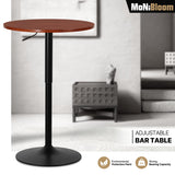 MoNiBloom Round Bar Table Adjustable Height, BistroTable with Black Leg and Base Pub Table 360° Swivel for Living Room Dining Room Bistro Cafe, 23.5" Diameter Red Wood Texture Top Cocktail Tables MoNiBloom